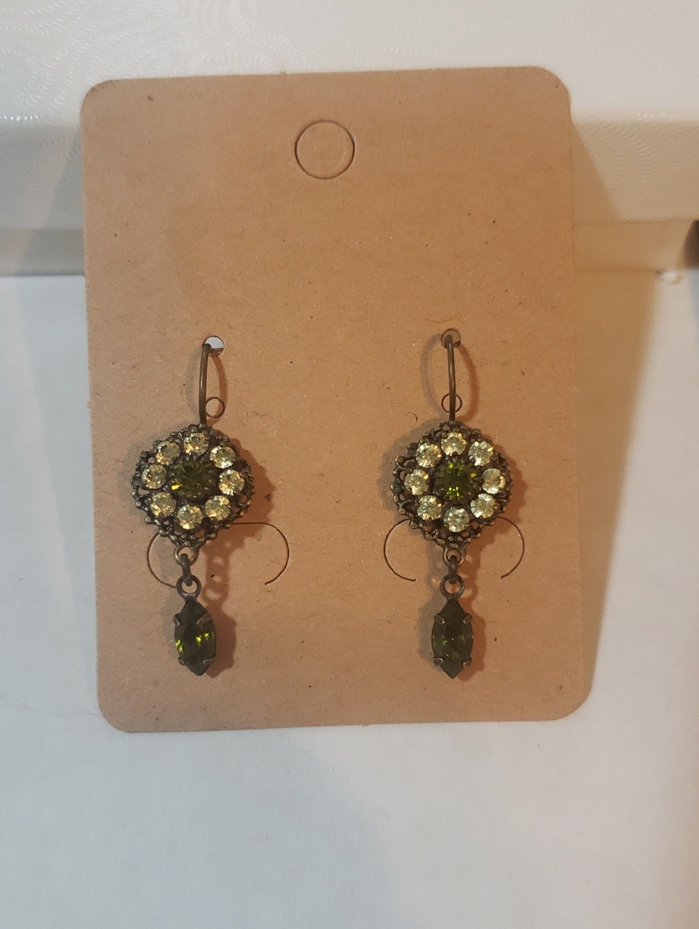 Kenny Ma Olive Green Crystal Cluster Drop Earrings